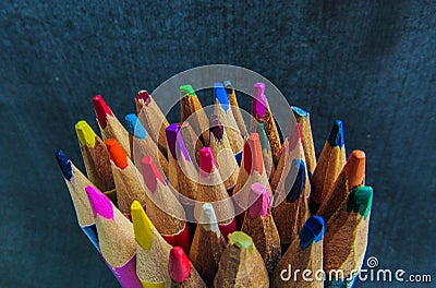 Pencils in a bunch. It doesnâ€™t matter what color you are if youâ€™re connected with each other Stock Photo